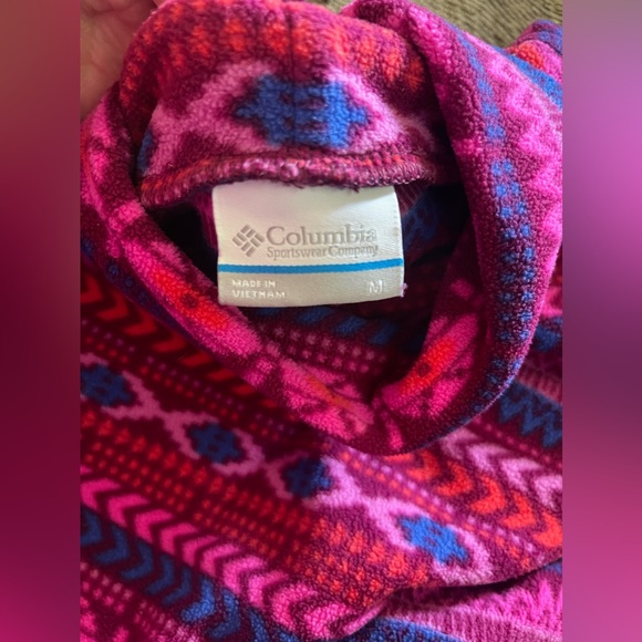 Columbia Women’s Sz Medium Pink Fair Isle Fleece Turtleneck Shirt Soft - Picture 2 of 2